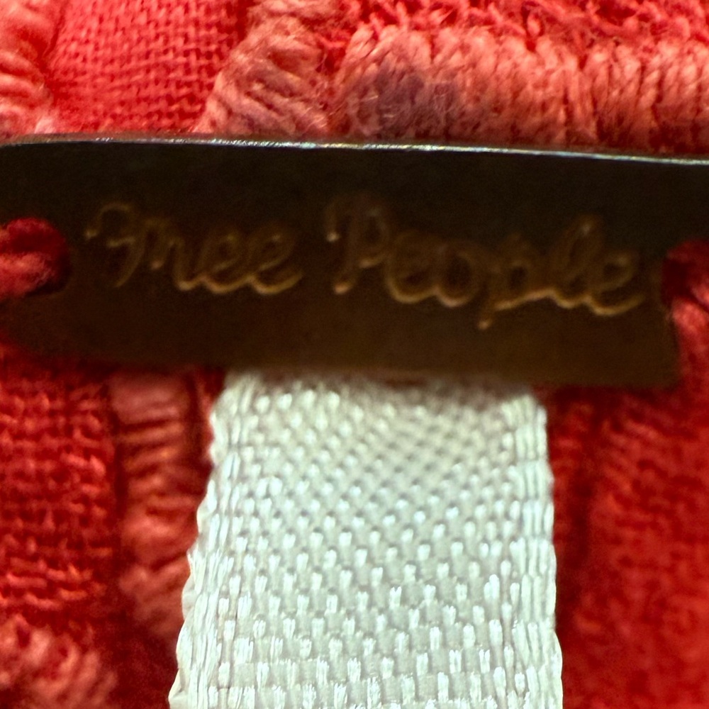 Free People Red off‎ shoulder ruffle eyelet top size S boho indie cowgirl - Picture 6 of 8